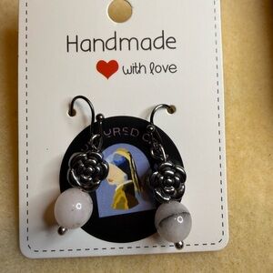 Handmade Floral and Pink Opal Earrings